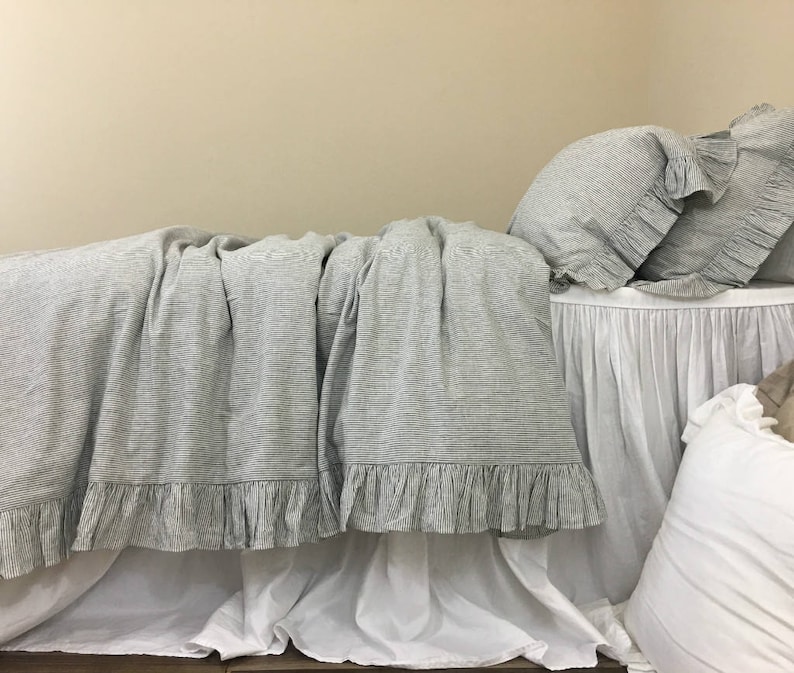 Ruffle linen duvet cover features easy flow ruffles, shabby chic bedding, linen bedding, available in queen duvet cover, king duvet cover image 10