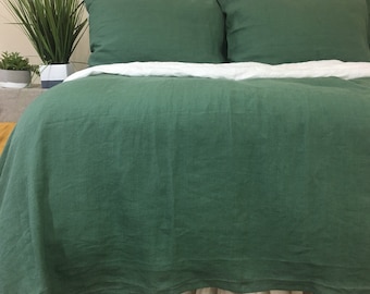 Natural Linen Forest Dark Green Duvet Cover Ultra Soft Comforter Cover Linen Bedding, Available in Queen, King, Twin, Full, or Custom Size