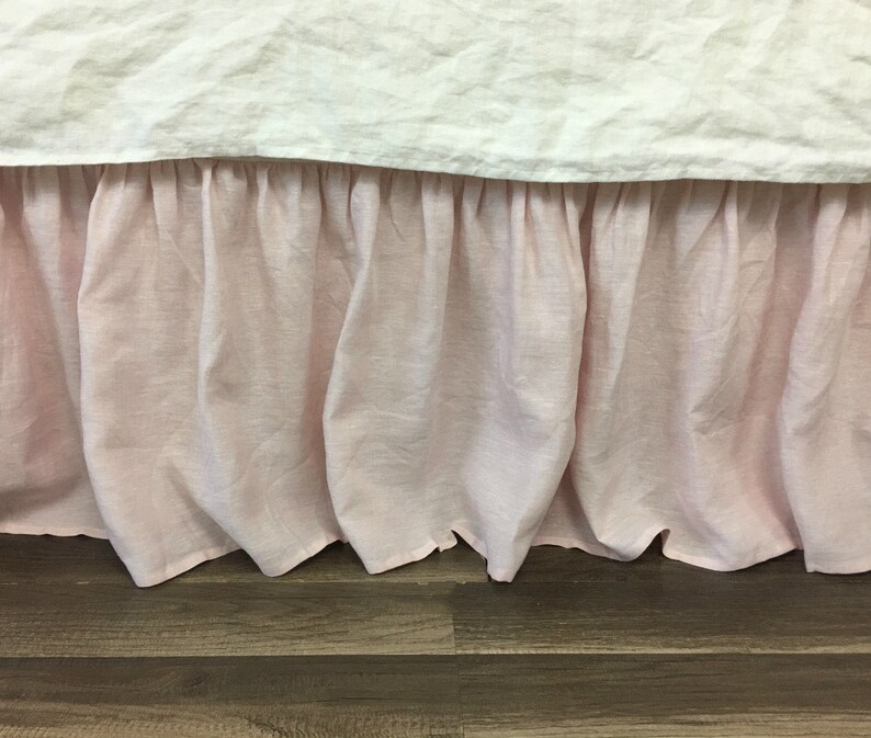 Blush Pink Linen Bed Skirt Light Pink Linen Dust Ruffles Etsy