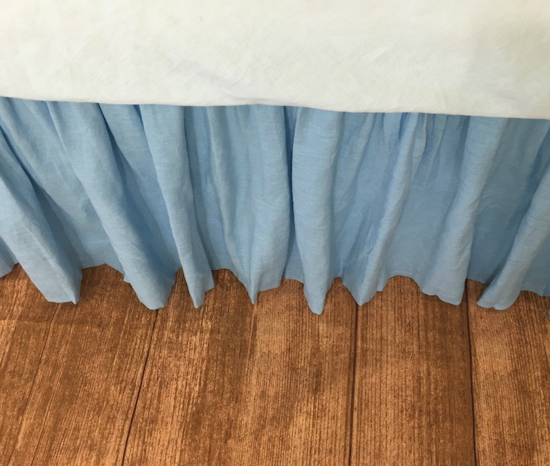 BLUE Bed Skirt in Natural Linen Blue Bed Ruffles Blue Etsy