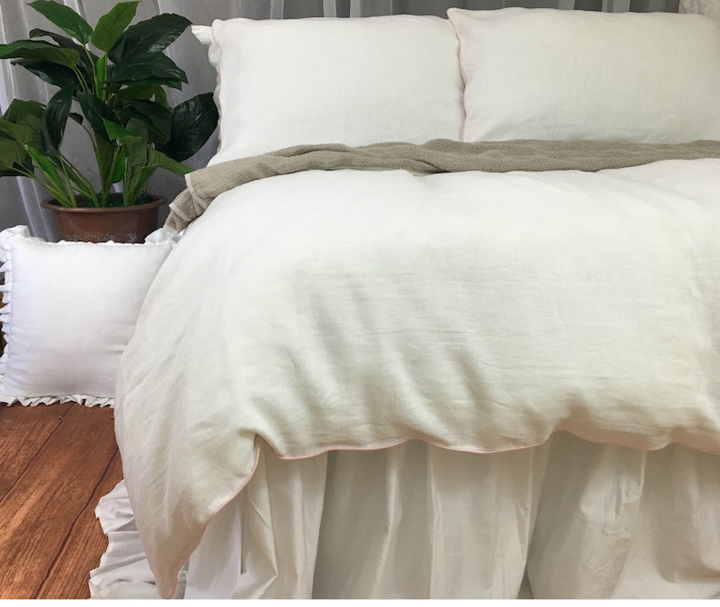 Linen Duvet Cover With Piping Finish White Gray Blue Pink Etsy Australia