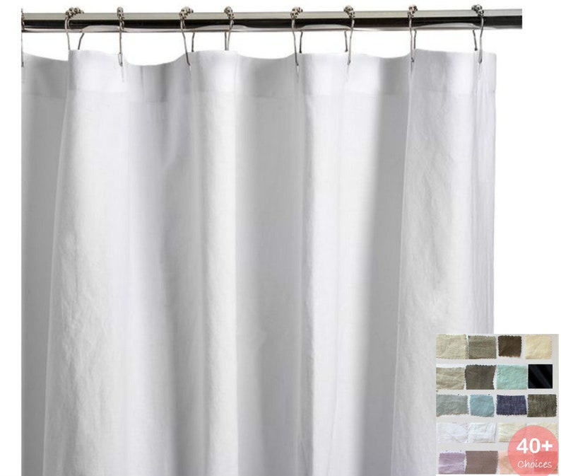 Natural Linen Shower Curtain Dries fast, Custom Shower Curtain Extra Long, White, Grey, Cream, Pink, Blue, Striped, Chevron image 1