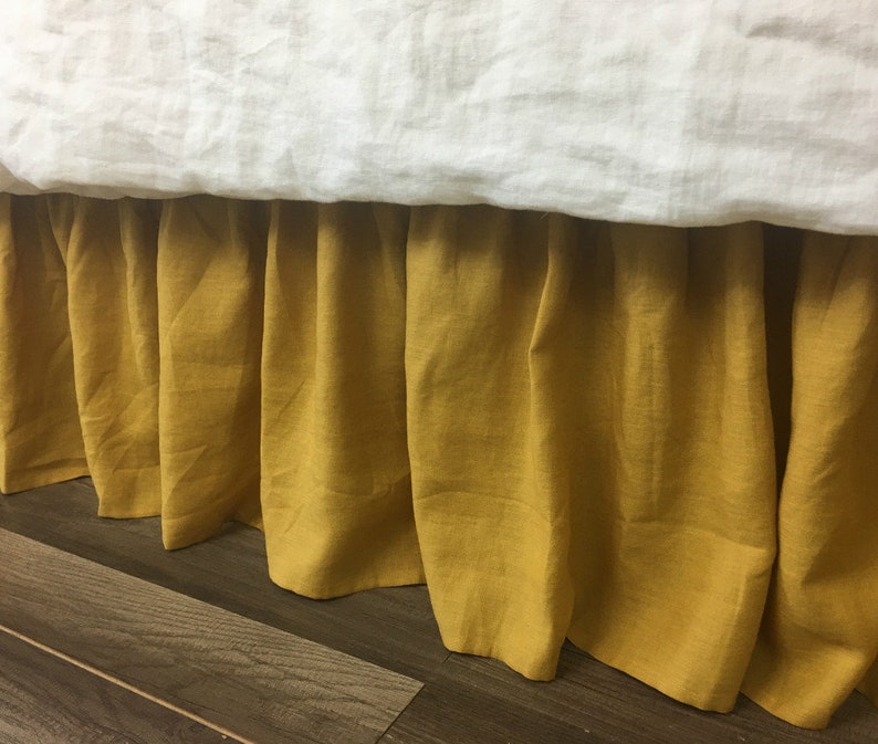 Mustard Gold Linen Bed Skirt Yellow Linen Dust Ruffles Etsy