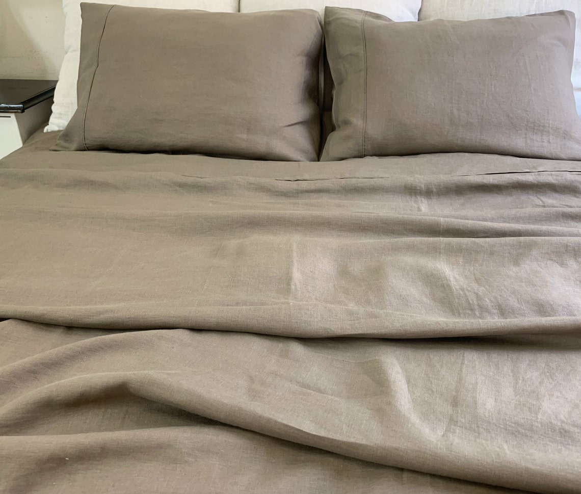 Cedar Dark Brown Bed Sheets Dark Brown Bed Linen Natural Etsy