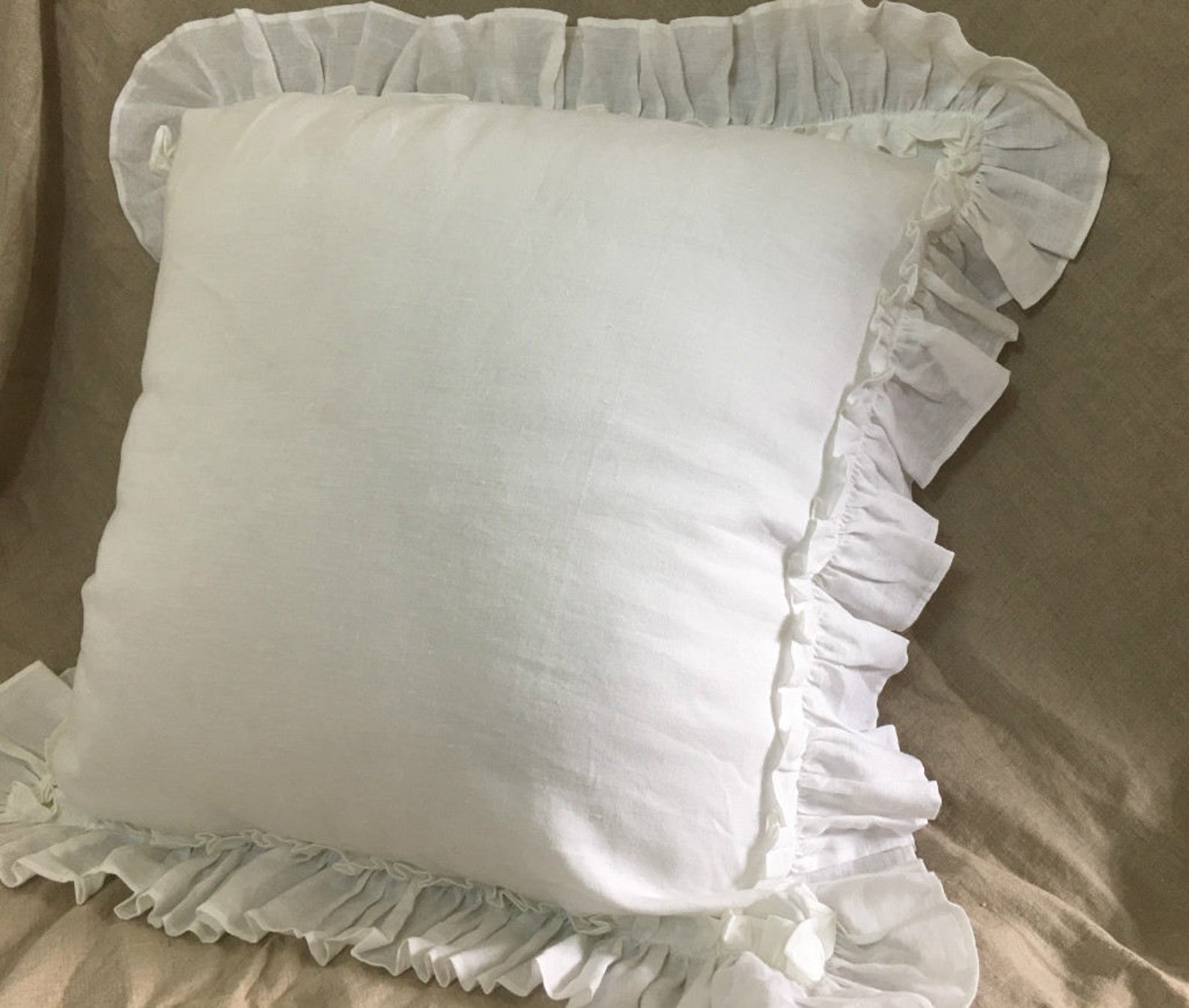 Vintage Ruffle Pillow Covers in White Linen Accented Linen Etsy