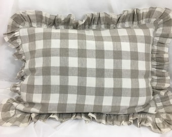 Buffalo Check Linen Sham Cover with Ruffles, Absolutely Adorable! All sizes available!