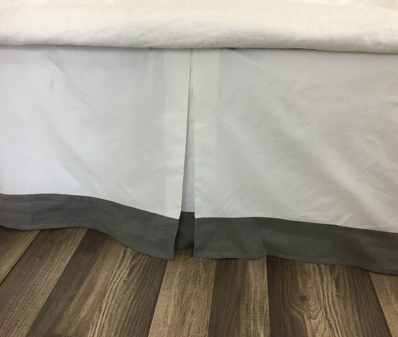 White Cotton Bed Skirt With Medium Grey Linen Border Trim Etsy