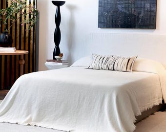 Pure White Linen Blanket made with double woven linen fabric, linen throw blanket, white linen bed cover, Gorgeous Size