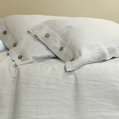 Stone Grey Duvet Cover With Duck Egg Blue Piping Available in Etsy