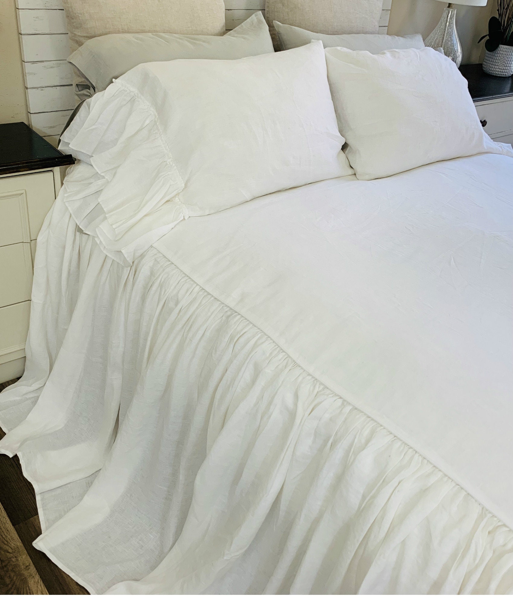 White Bedspread natural linen bedspread White Linen bed Etsy