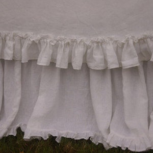 Linen dust ruffle with mini ruffles, linen bedskirt, bed skirts, vintage ruffles, shabby chic bedding, linen bed skirt, queen bed skirt image 3
