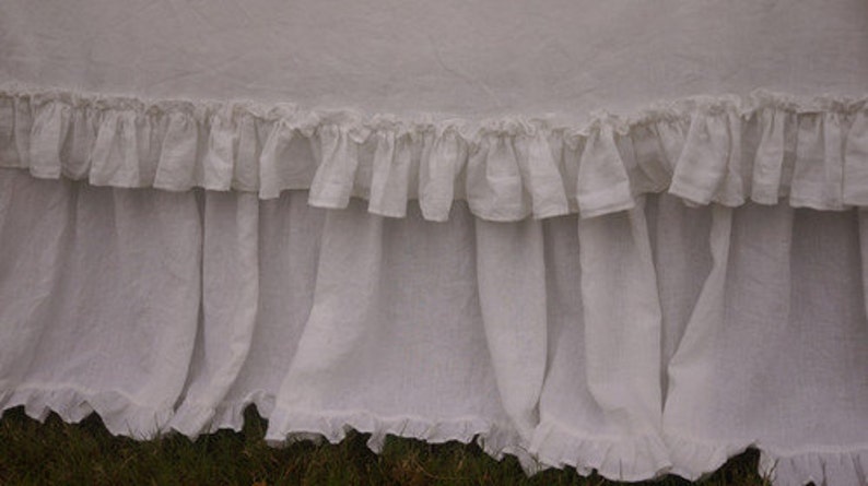 Linen dust ruffle with mini ruffles, linen bedskirt, bed skirts, vintage ruffles, shabby chic bedding, linen bed skirt, queen bed skirt image 3