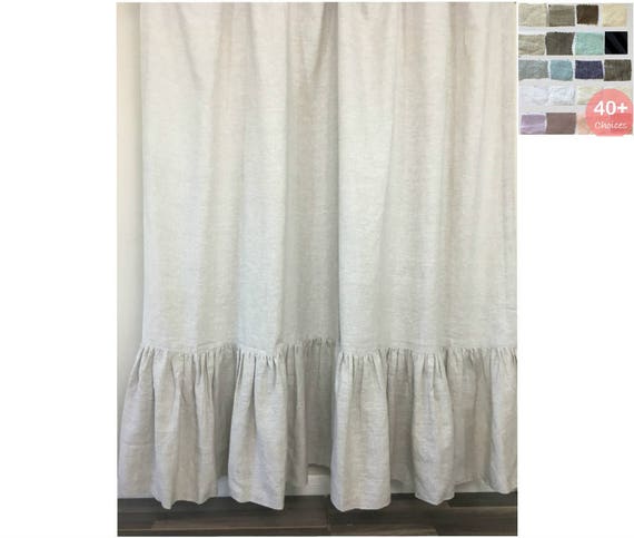 A Pair Of Linen Curtains With Mermaid Long Ruffles Ruffled Etsy
