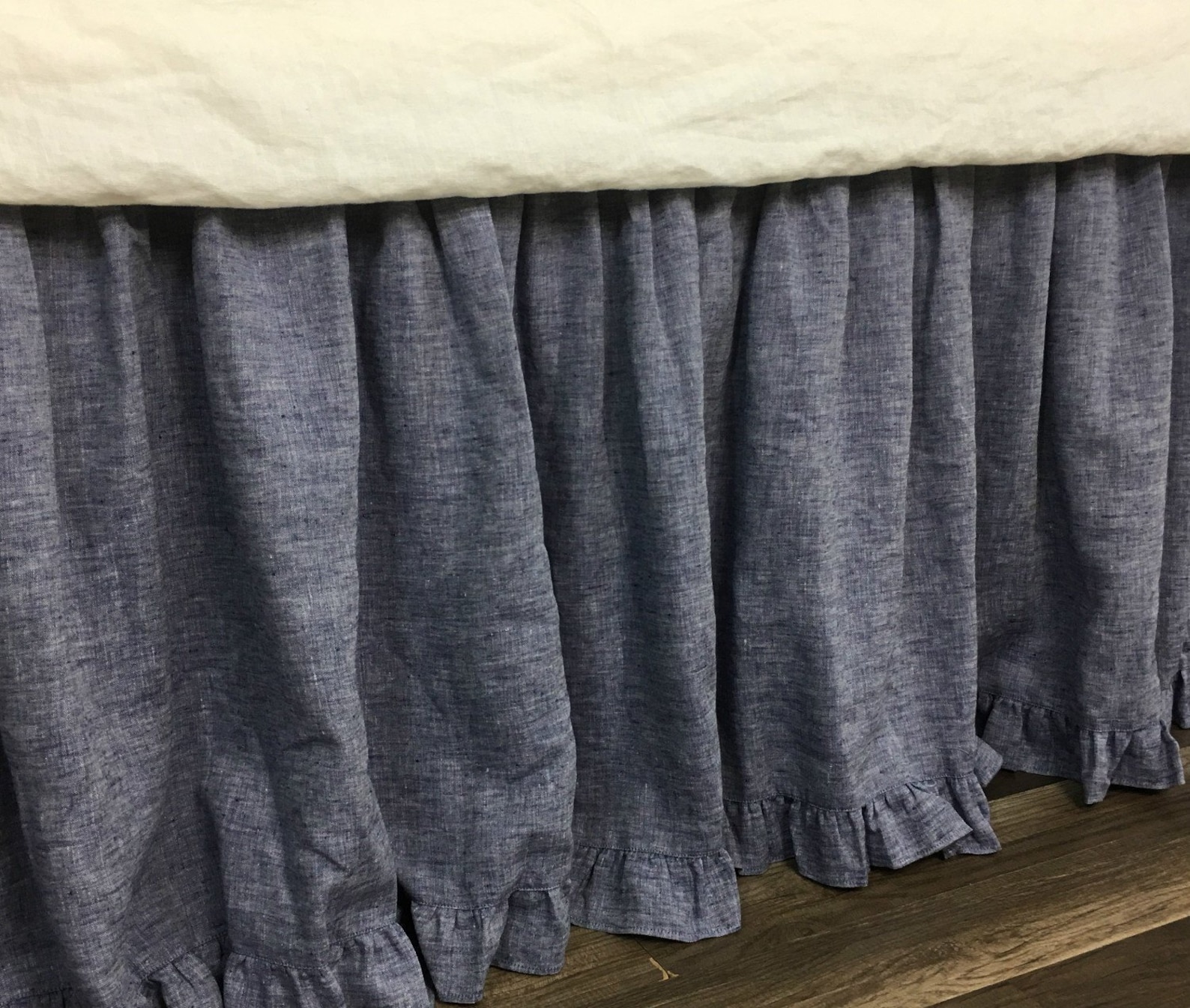 Chambray Denim Bed Skirt With Ruffle Hem Custom Bed Skirt Etsy