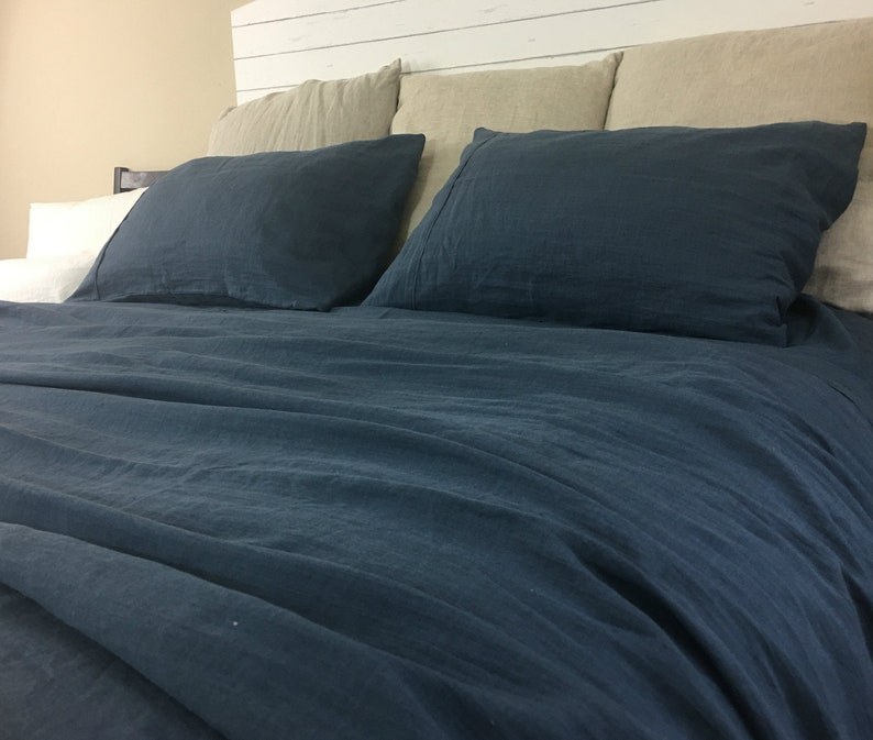 Navy Linen Duvet Cover Yarn Dyed Deep Blue Bedding Available In Queen King Twin Full Or Custom Size