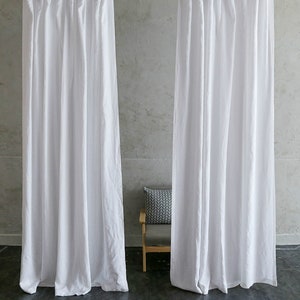 A pair of White Linen curtains, custom curtains, extra long curtains