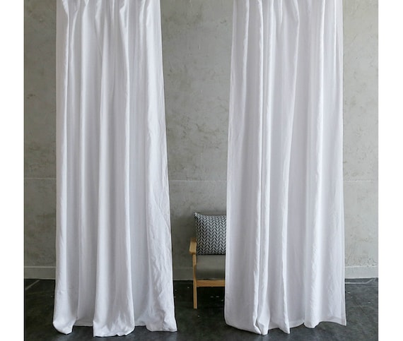 A Pair Of White Linen Curtains Custom Curtains Extra Long Etsy