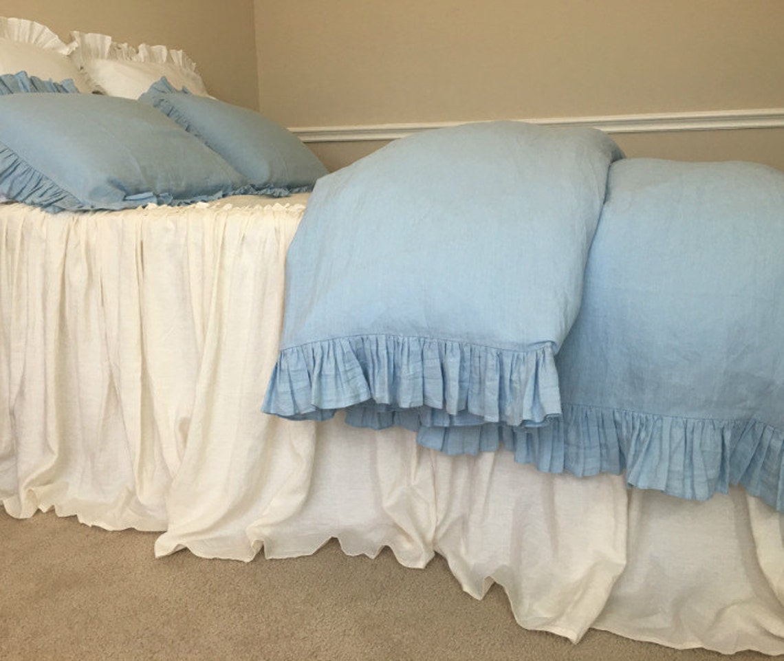Blue Ruffle Duvet Cover Features Easy Flow Ruffles Handmade Etsy
