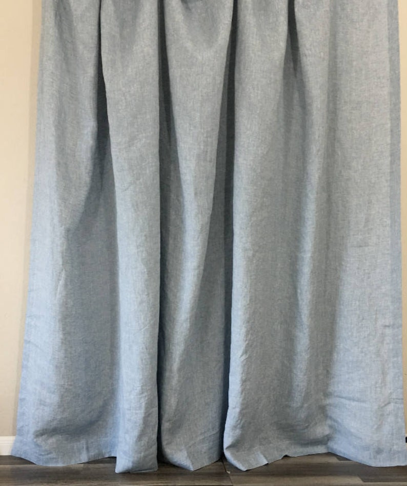 Chambray Surf Blue Linen Shower Curtain Mildew Free 72x72 72x85 72x94 Or Custom Size Extra Long Wide Image 0