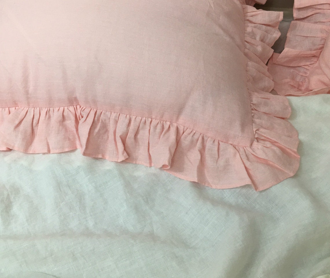 Pink Ruffle Euro Sham Cover linen ruffle pillow covers Etsy