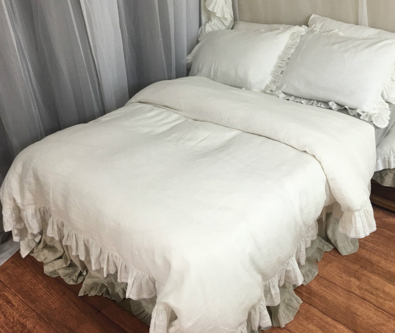 Soft White Ruffle Duvet Cover With Lace Linen RUFFLE Bedding Etsy