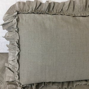 Vintage Ruffle pillow covers in dark linen, accented linen euro pillow sham covers,  12x16, 16x16, 18x18, 20x20, 24x24, 26x26 or custom size