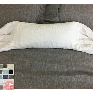 Lumbar pillow case with mermaid long ruffles handmade in natural linen , Decorative body pillow, Shabby Chic Pillow Cases, over 41 colors