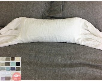 Funda de almohada lumbar con volantes largos de sirena hechos a mano en lino natural, almohada corporal decorativa, fundas de almohada Shabby Chic, más de 41 colores