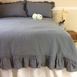 Ruffle linen duvet cover features easy flow ruffles, shabby chic bedding, linen bedding, available in queen duvet cover, king duvet cover image 6