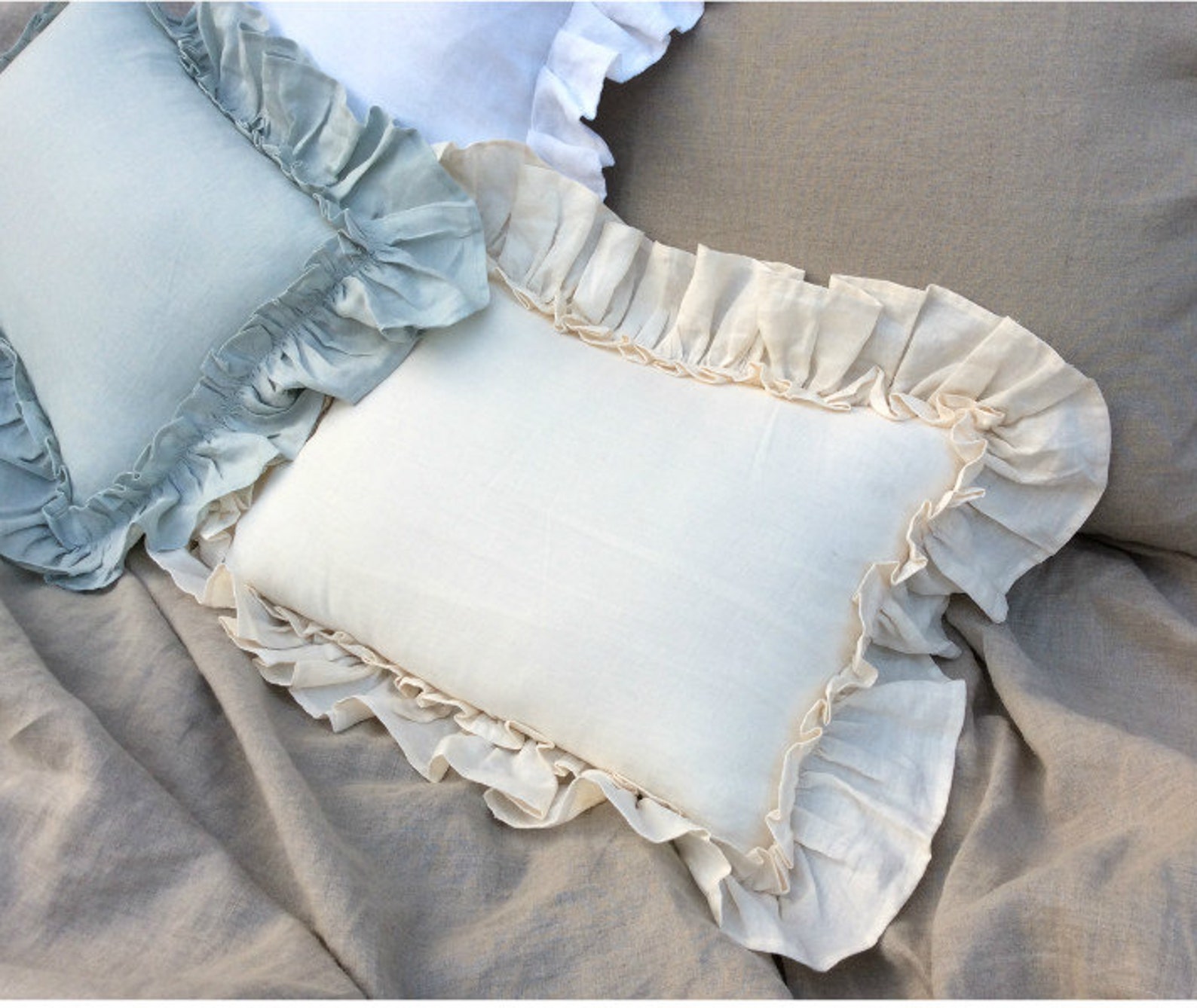 Vintage Ruffle pillow covers accented linen euro pillow sham Etsy