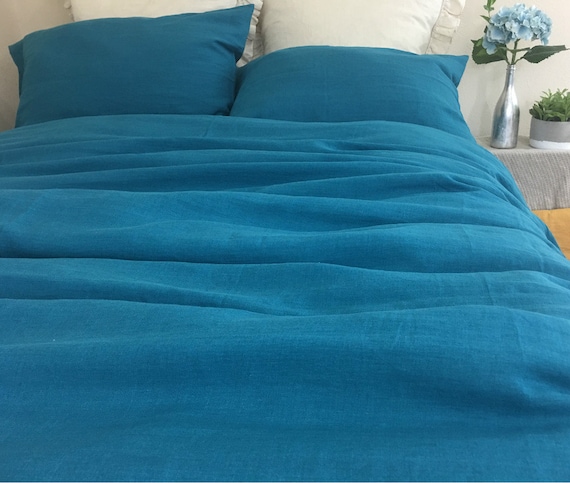 Natural Linen Teal Royal Blue Duvet Cover Ultra Soft Comforter Etsy