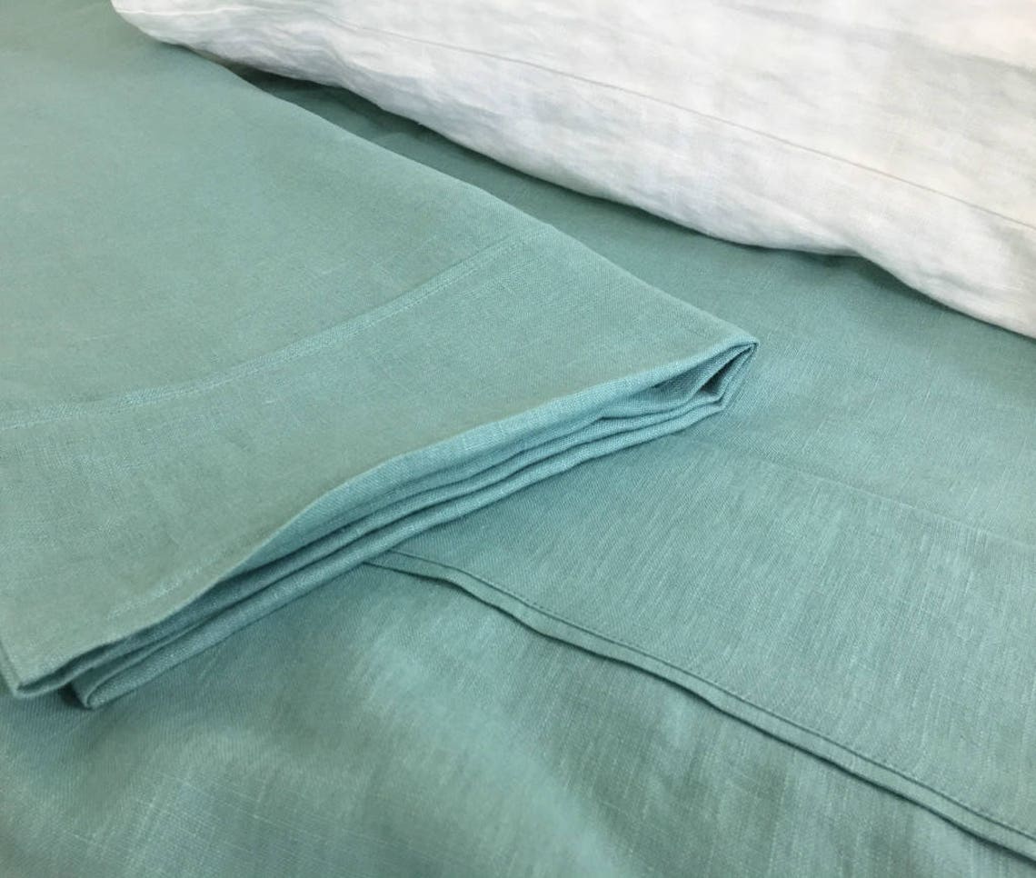 Moss Green Linen Bed Sheets Set Green Bedding Medium Weight Etsy