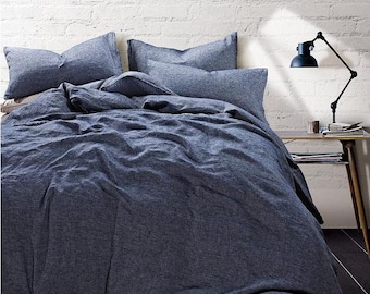 DENIM BLUE Chambray linen duvet cover handmade, denim blue bedding, Chambray bedding, college dorm bedding, Chambray duvet cover