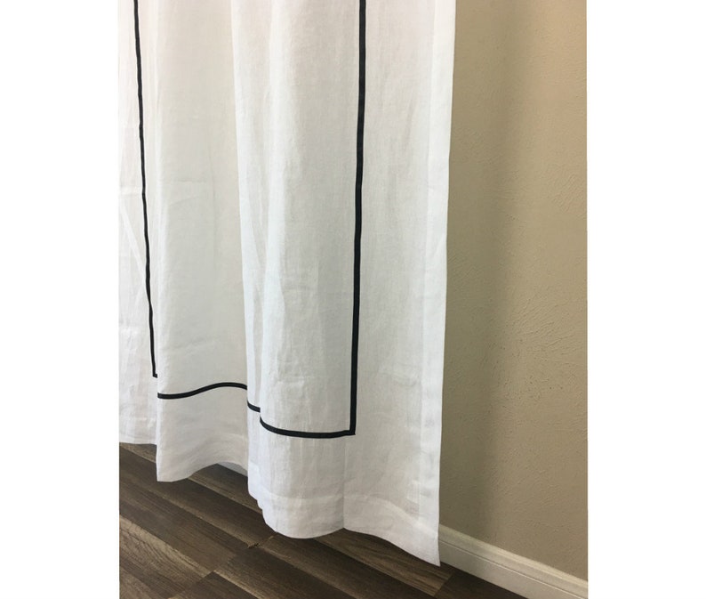 White Linen Shower Curtain With Border Trim Hotel Framed 50