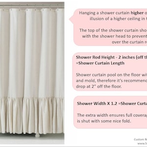 Natural Linen Shower Curtain Dries fast, Custom Shower Curtain Extra Long, White, Grey, Cream, Pink, Blue, Striped, Chevron image 7