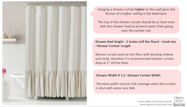 Natural Linen Shower Curtain Dries fast, Custom Shower Curtain Extra Long, White, Grey, Cream, Pink, Blue, Striped, Chevron image 7