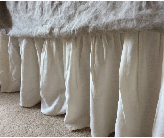 CREAM Linen Bedskirt, Bed Ruffles, Cream Linen Dust Ruffles, Bed