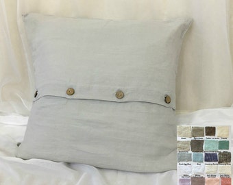 Klassischer Knopf Euro Sham aus 100% Leinen - alle Größen, 12x16, 16x16, 18x18, 20x20, 24x24, 26x26, 28x28, über 41 Farben und Muster