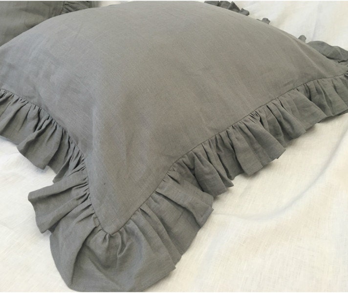 Medium Grey Ruffle pillow covers linen ruffle pillow covers Etsy