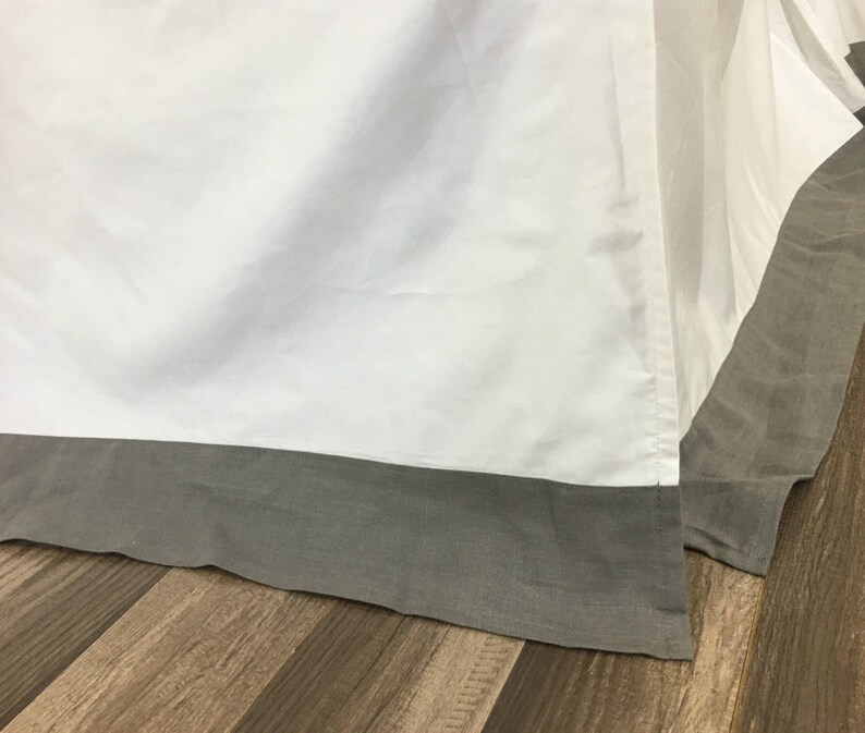 White Cotton Bed Skirt With Medium Grey Linen Border Trim Etsy