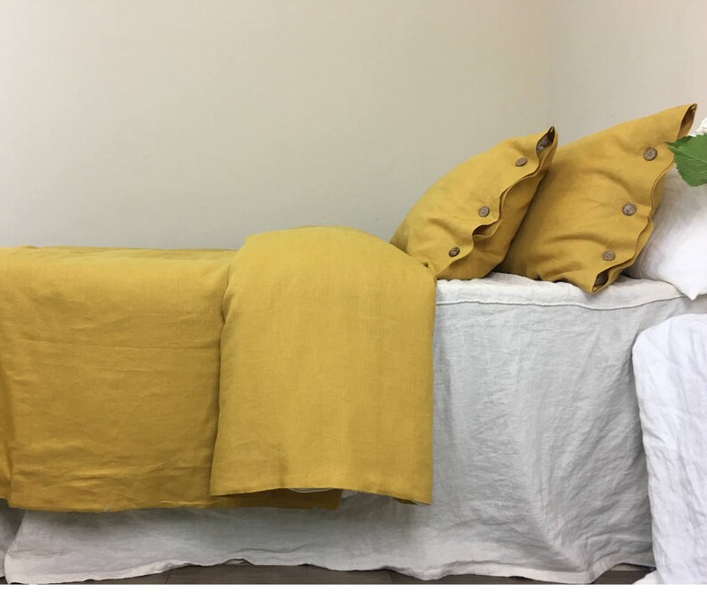 Mustard Gold Linen Duvet Cover with Wood Button Closure Etsy