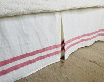 Linen Bed Skirt, Tailored Pleats, Double Stripes Accent, Made to Fit