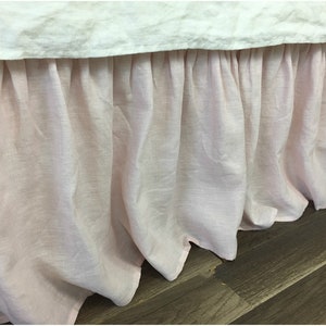 Blush Pink linen bed skirt, light pink linen dust ruffles, pink bedding, custom bed skirt, all sizes
