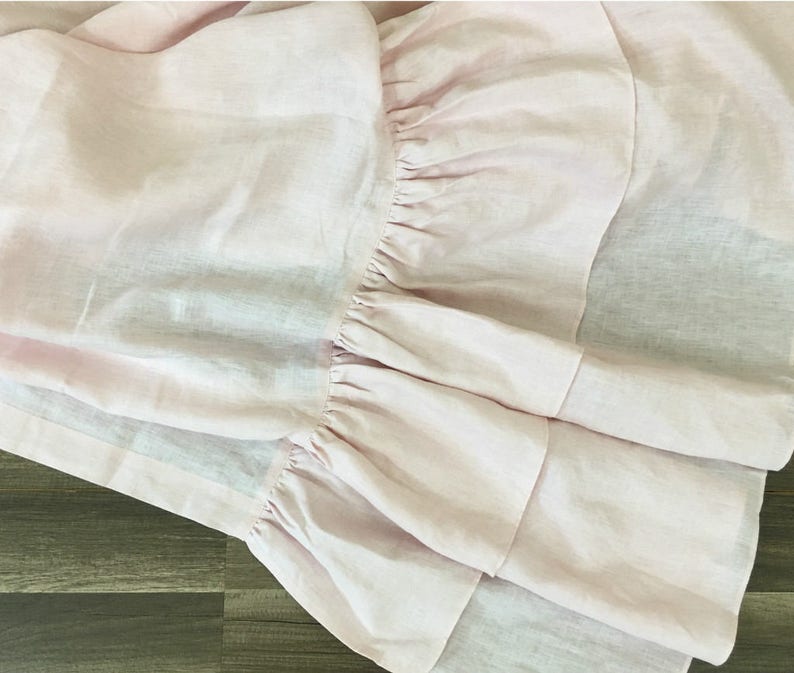 Chambray Blush Pink Linen Shower Curtain with 2 Tiered Mermaid | Etsy