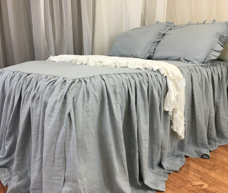 Linen Bedding Bed Cover Duck Egg Blue Bedspread Ruffle Queen King Shabby Chic Blankets Throws Home Living Vadel Com Linen Bedding Bed Cover Duck Egg Blue, Shabby Chic King Linen Bedding