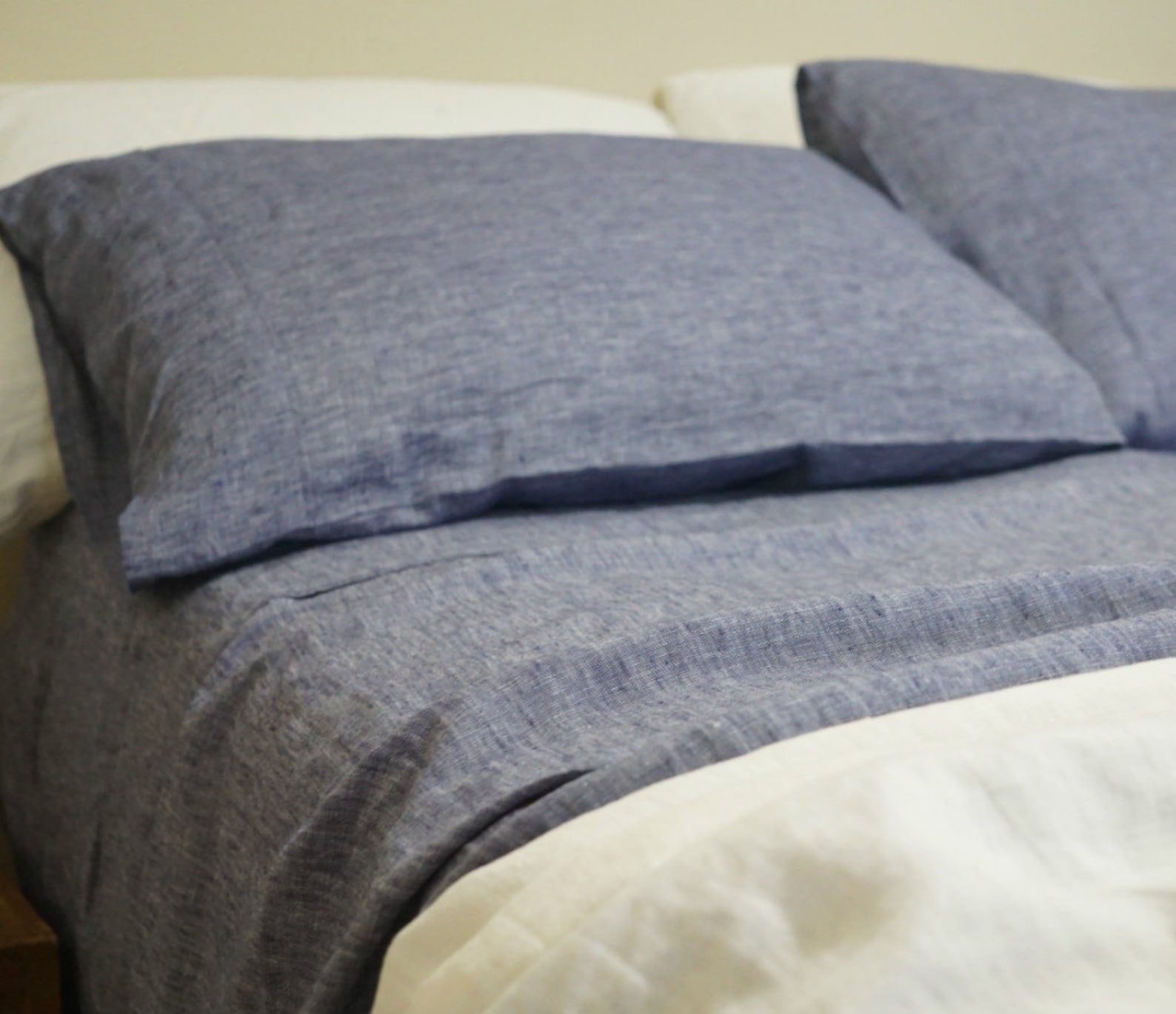 DENIM BLUE Chambray Linen Sheets Set In Chambray Sheets | Etsy