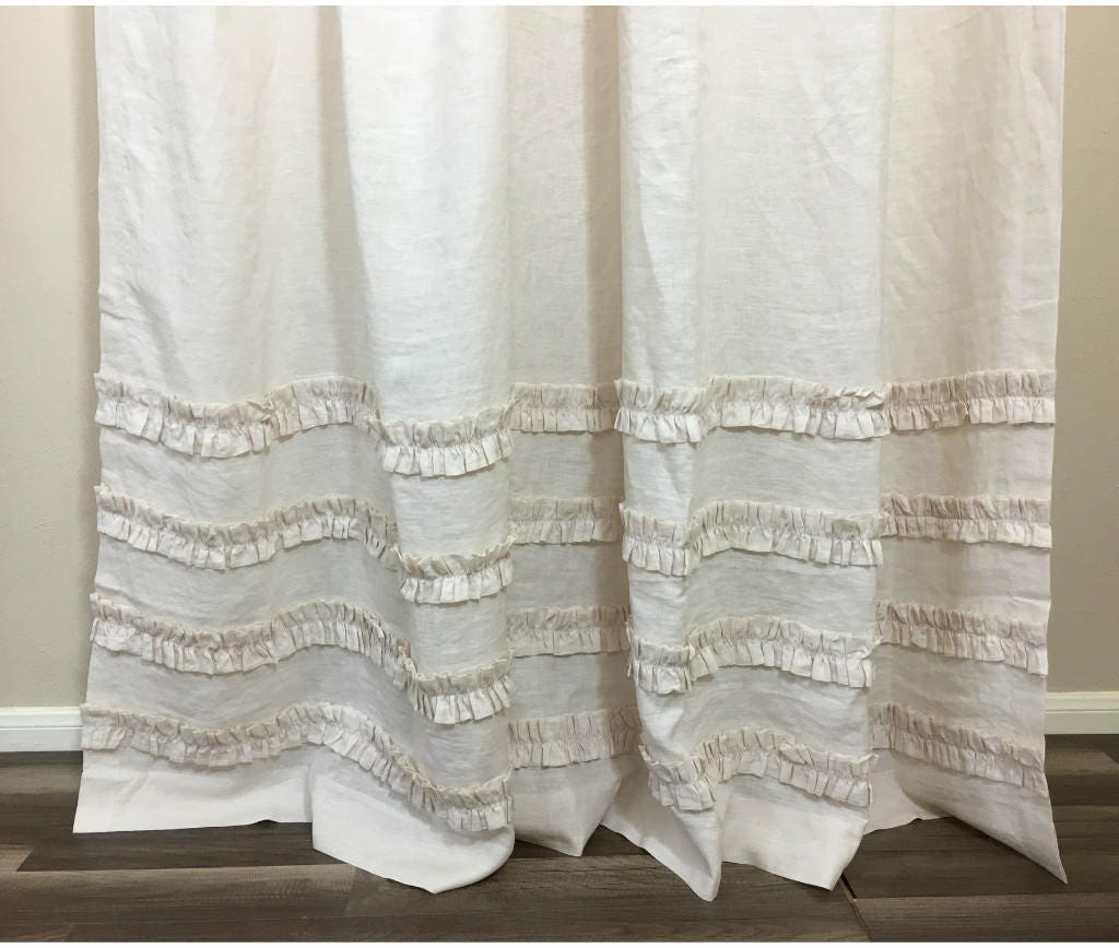 Cream Linen Shower Curtain with 4 Rows of Ruffles Stunning | Etsy