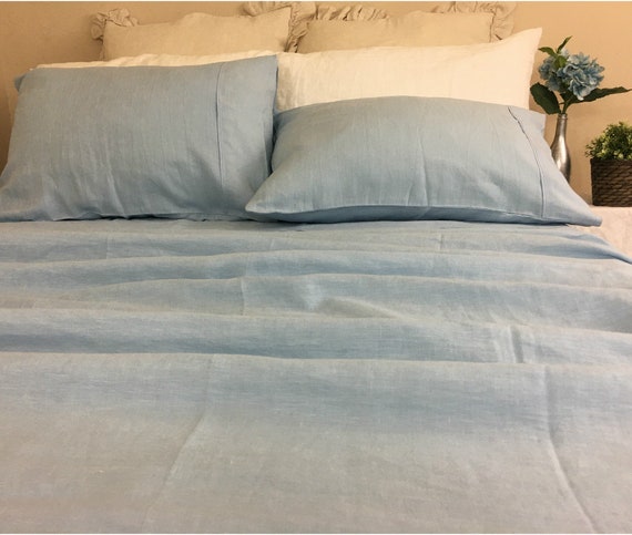 Blue Bed Sheets in Natural Linen, Top Sheet, Fitted Sheet, Available in  Queen King California King Twin Full or Custom Size 