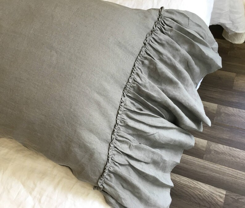 Medium Grey Linen Pillowcases With Mermaid Country Ruffles A Etsy Ireland