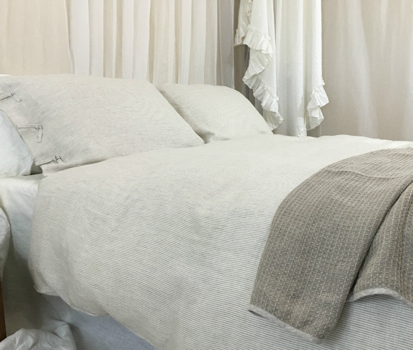 Natural Linen Ticking Striped Duvet Cover With Tie Closures Etsy
